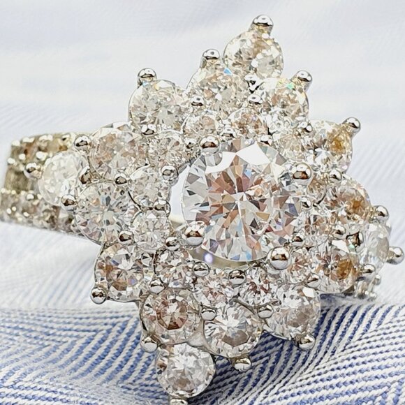 💎Generous Vintage Zircon Silver Luxury Flower Rings for Women, INDN8094 - Picture 3 of 15